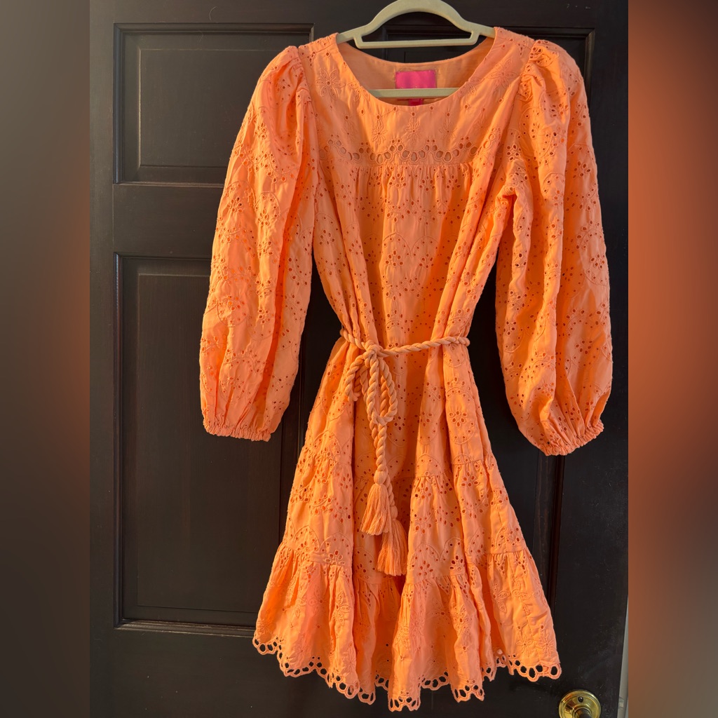 Nwot Lilly Pulitzer Coral Orange Eyelet Above Knee Perfect Spring Break Dress